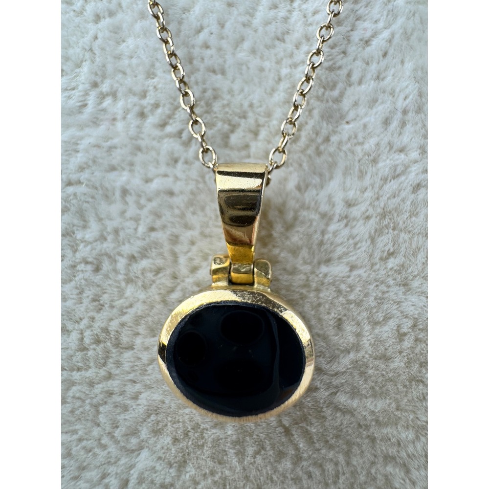 Gold Over Sterling Silver Vermeil Black Onyx Oval Pendant Necklace 925 Italy 18"